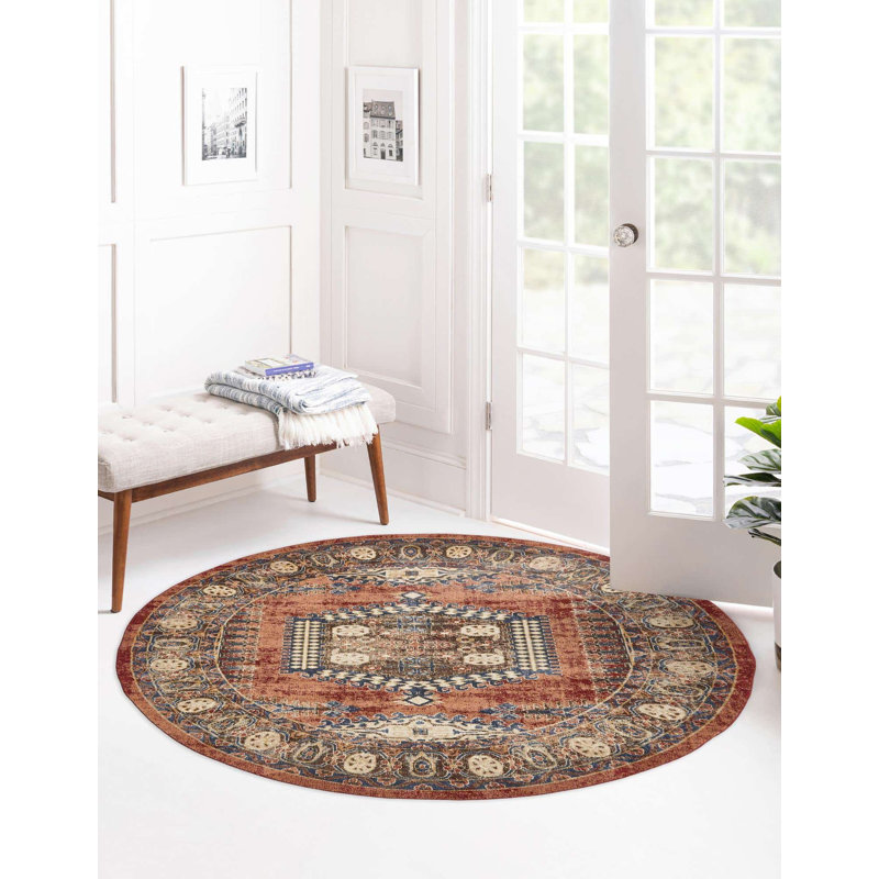 Vern Oriental Area Rug, Round 4'1", Terracotta