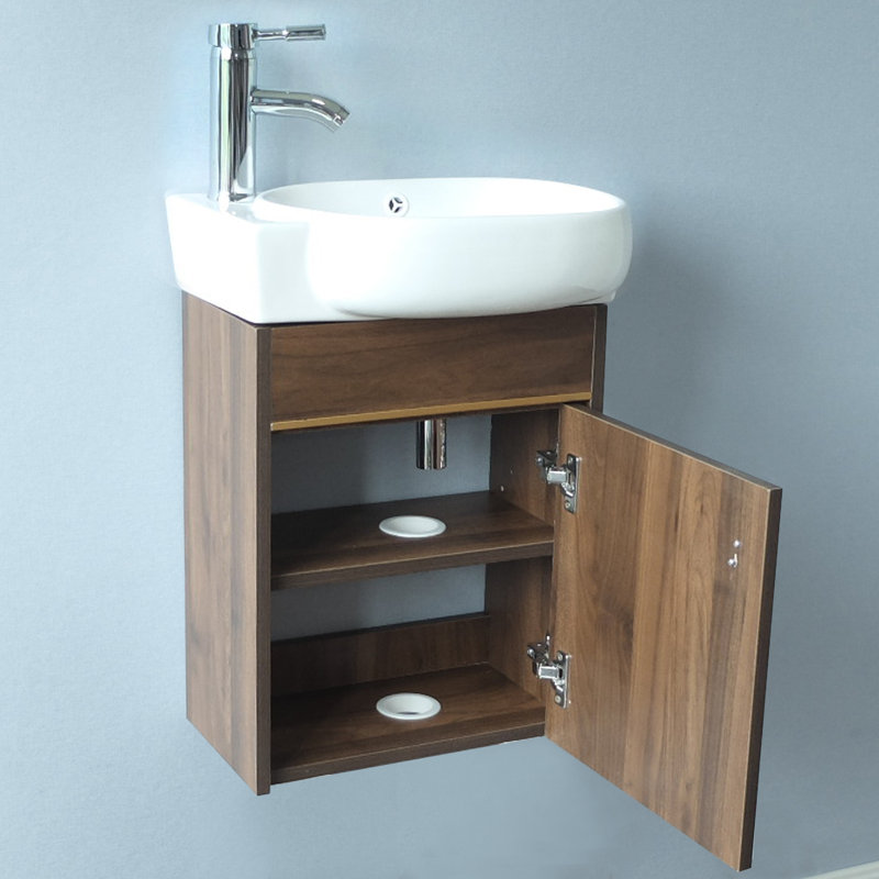 Ensemble de meuble-lavabo mural simple 17 po Detjon, Noyer