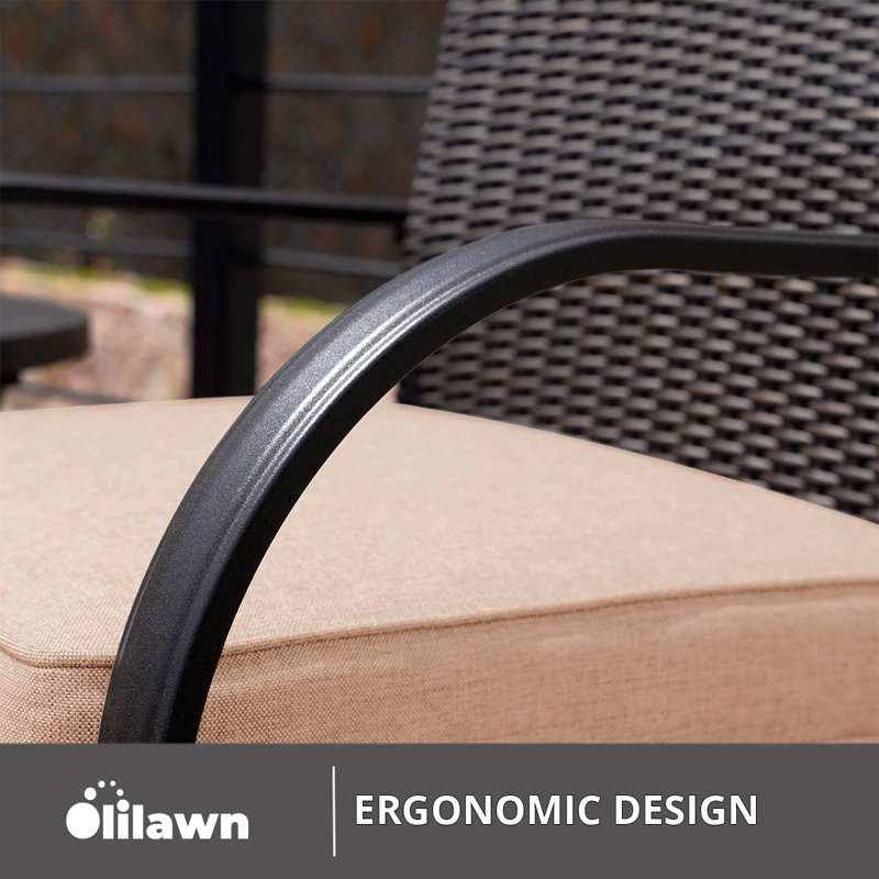 Beige Iron and Rattan Outdoor Rocking Chairs with Cushions