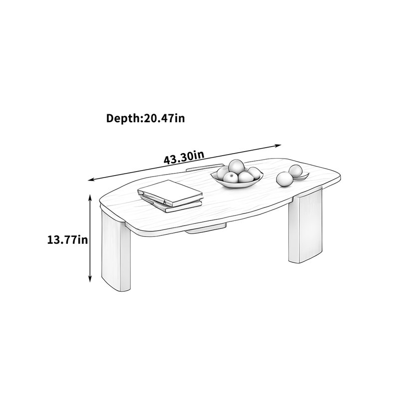 Table basse en marbre avec pieds en bois massif, H 13,77 po x L 43,3 po x l 20,47 po, Noir, noir, noir, noir