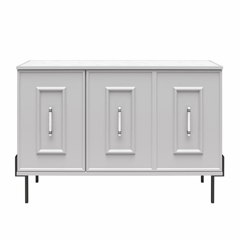 Dove Gray 3-Door Accent Cabinet with Faux Marble Top