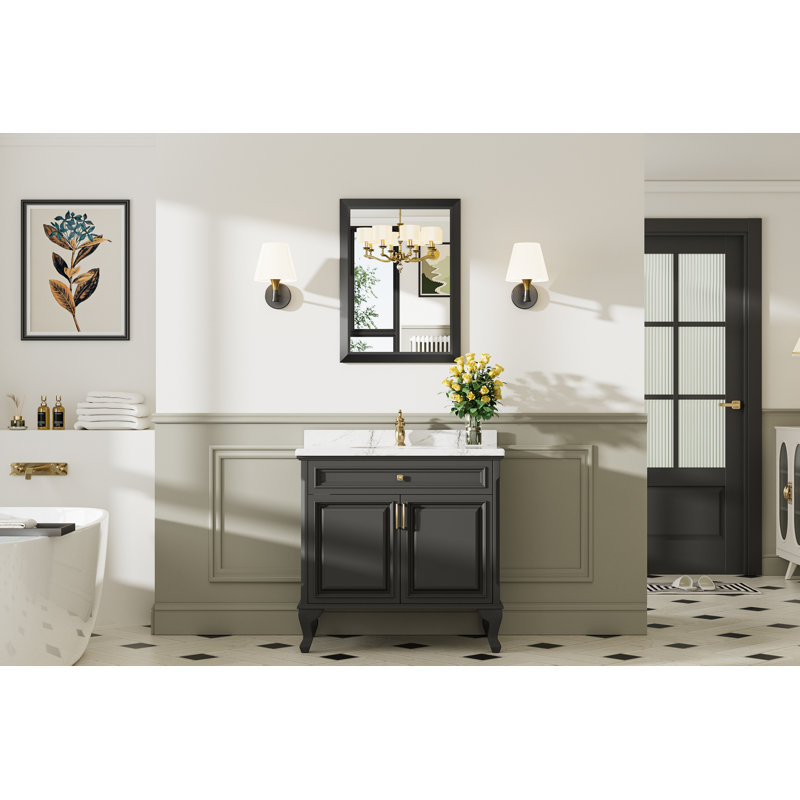 Miroirs de salle de bain modernes et contemporains en métal biseauté rectangulaire / carré avec verre trempé HD, Noir mat