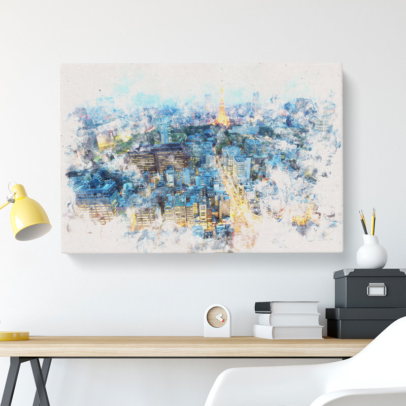 Skyline of Paris in France Watercolour - Wrapped Canvas, 35cm H x 50cm W x 3cm D