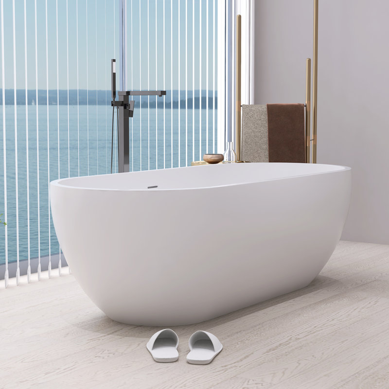 Baignoire de trempage autoportante à surface solide L 69 po x l 29,5 po avec drain