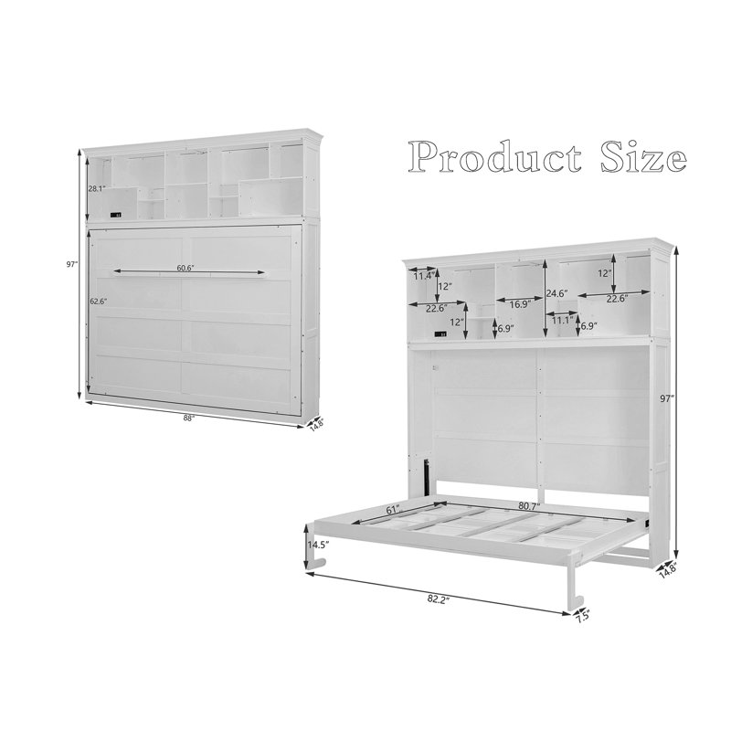Denzer Queen Size Murphy Bed, White