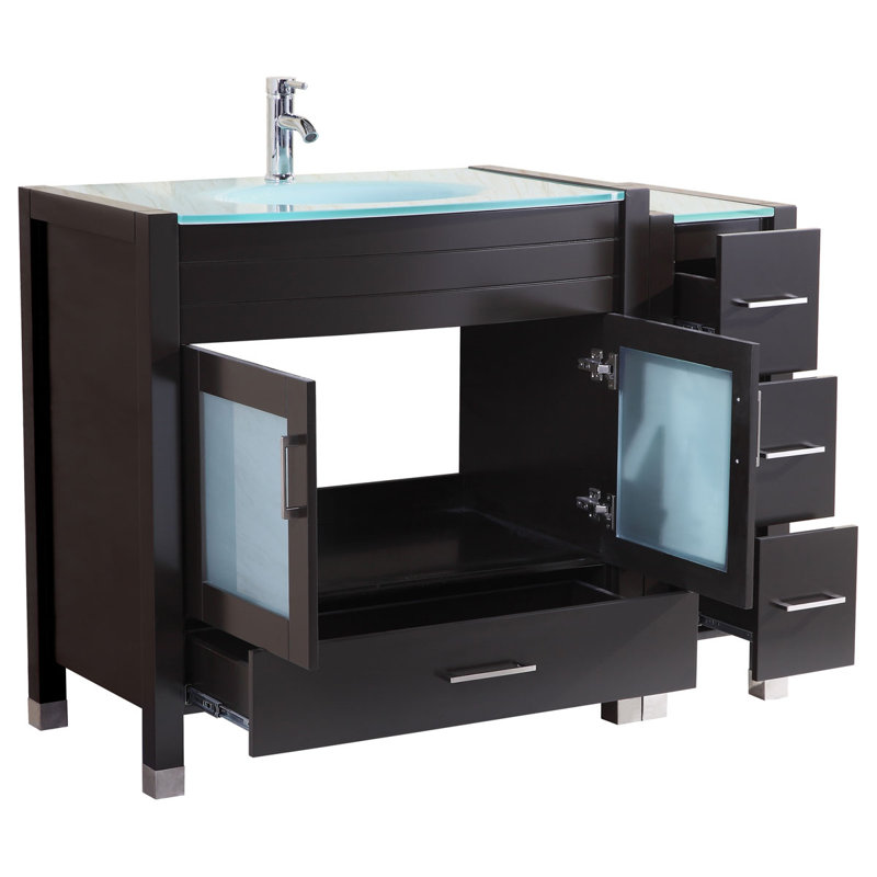 Ensemble de meuble-lavabo de salle de bain double 120 po avec miroir rectangulaire Marguez, Noir