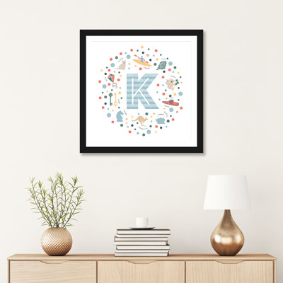 Lettre K illustrée, impression bleue