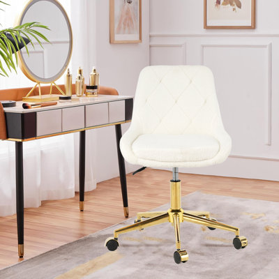 Modern Teddy Fleece Fabric Swivel Office Chair Adjustable Armless Office Chair by Mercer41