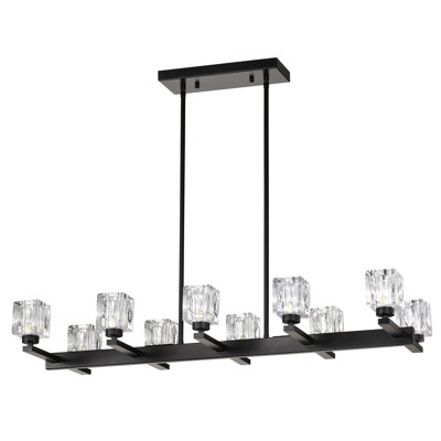 Black With Crystal - 10- Pendant For Dining Room Adjustable Height G9 Bulb  10*G9*Max 40W  Vintage Feeling, Matte Finish Modern Fixture Kitchen Island, Bar, Long Table Design