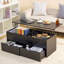 Table basse à plateau relevable avec tables centrales de rangement, compartiment caché et 2 tiroirs, table de canapé pour le salon