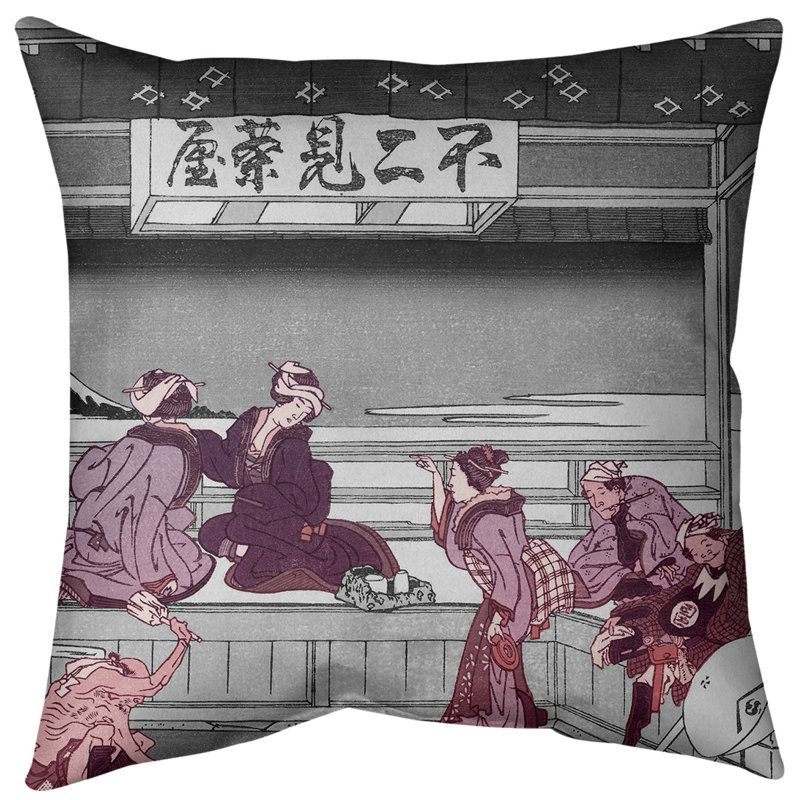 Coussin Yoshida at Tokaido, 20 po x 20 po, Duvet synthétique, Rouge