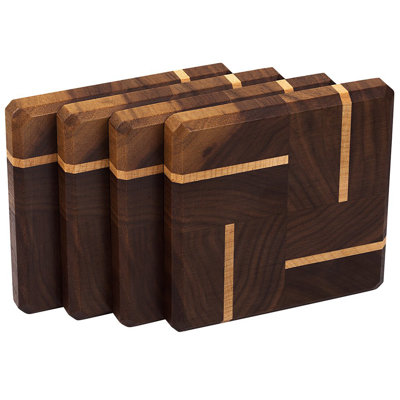 Wood Square 4 Piece Coaster Set
