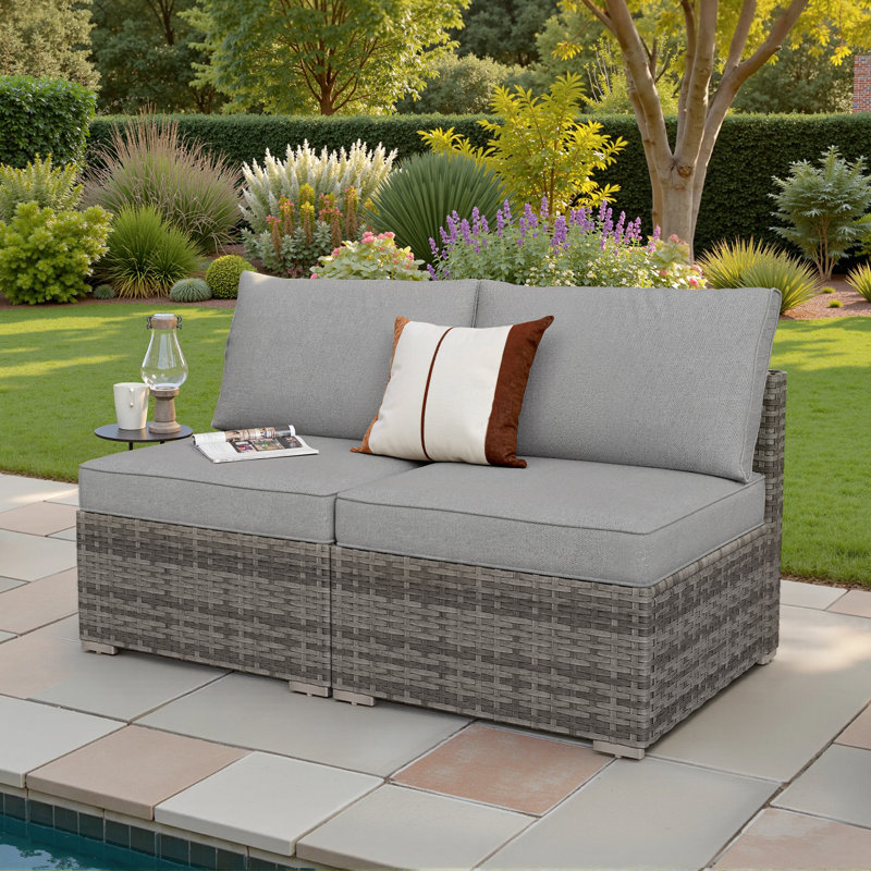 Chappotin Outdoor Patio Sofa Wicker Modular Sectional Set With Cushions, Gray