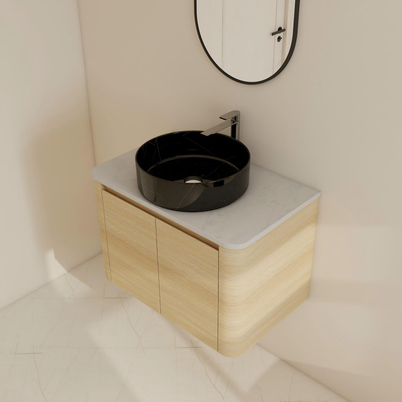 Ensemble de meuble-lavabo simple mural 30 po avec lavabo en céramique, Noir / blanc