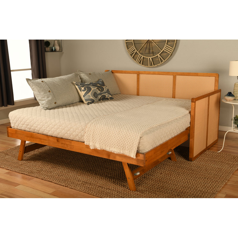 Structure de lit de jour Bruke avec pop up au fini miel (matelas non inclus)