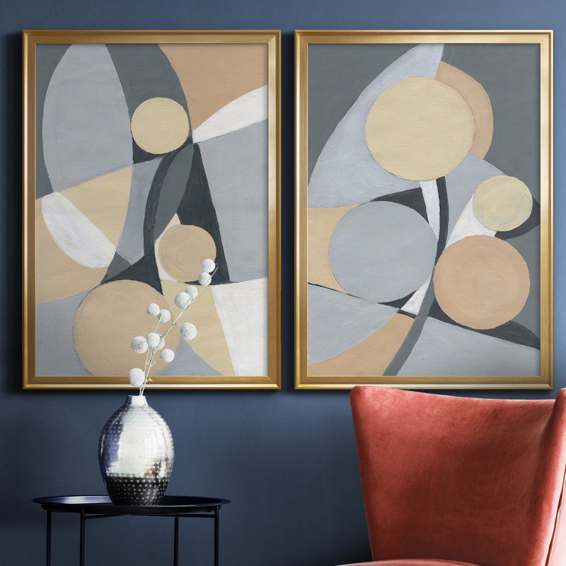 Millenium I - ensemble de 2 reproductions d'art, Pas de tapis, Toile encadrée dorée, H 30,5 po x l 85 po x P 1,5 po