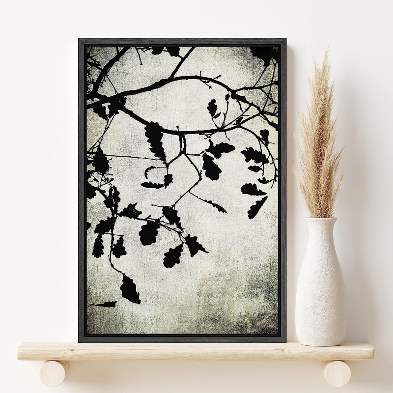 «Dark Plants», reproduction d'art sur toile encadrée, feuilles grunge sur un arbre pendant l'hiver
