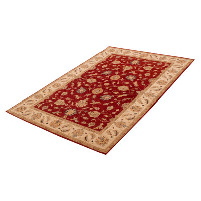 Tapis rouge noué à la main de conception unique 6 pi 0 po x 9 pi 3 po One Of Kind