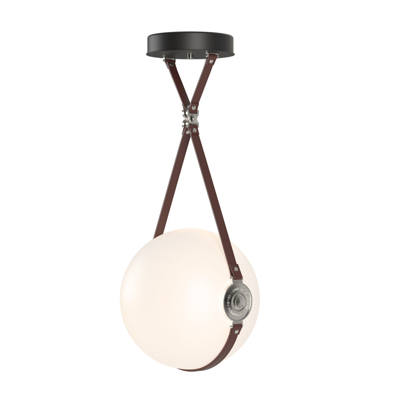 Derby 1 - Light Single Globe LED Pendant with Leather Accents, 32.9" H x 14.9" W x 14" D, Polished Nickel, British Brown