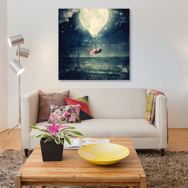 «Moon Promenade Over Paris» par Paula Belle Flores, impression sur toile, H 18 po x l 18 po x P 1,5 po, Toile tendue
