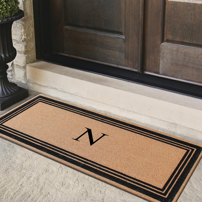 Monogrammed Triple Classic Border Natural Coir Door Mat with PVC Backing – Heavy-Duty, Anti-Shed & Easy to Clean, N
