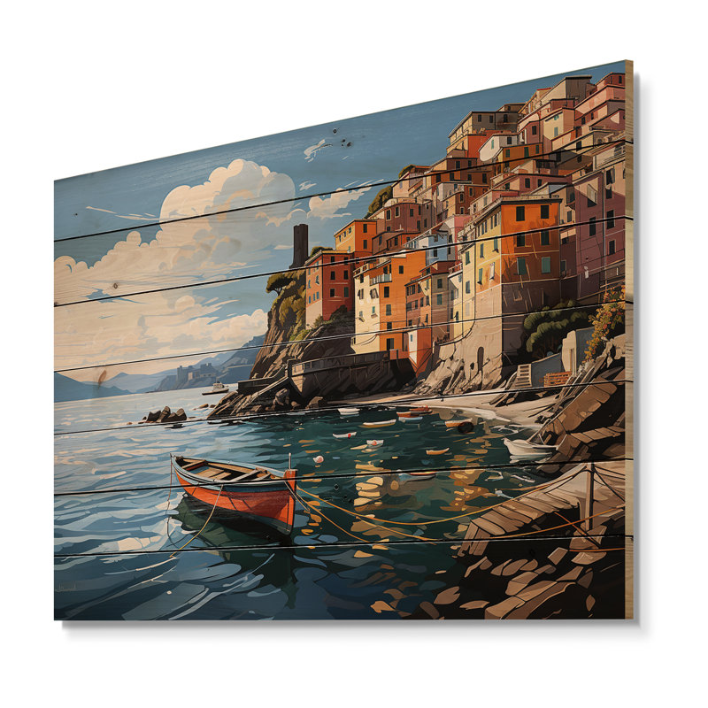 Beige, Italie, Cinque Terre I sur bois, H 30 po x l 40 po x P 0,78 po