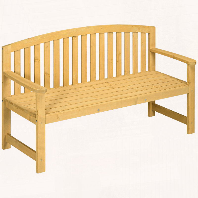 Outsunny 56 Natural Wooden Garden Bench with Armrests, Natural