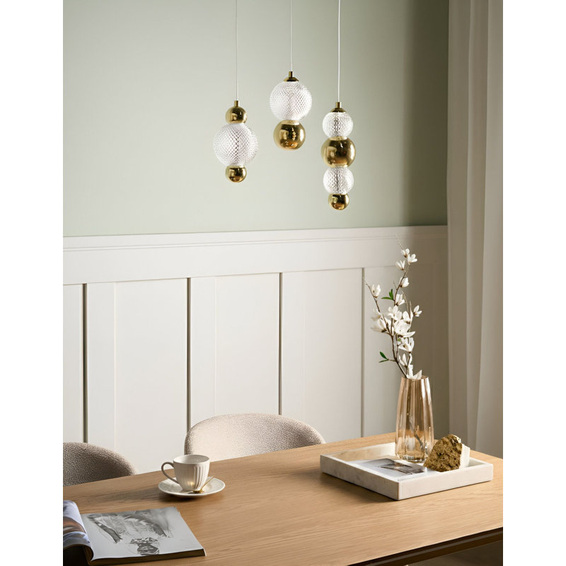 Annai 3 Light Pendant Lamp Annai LED Glass Gold