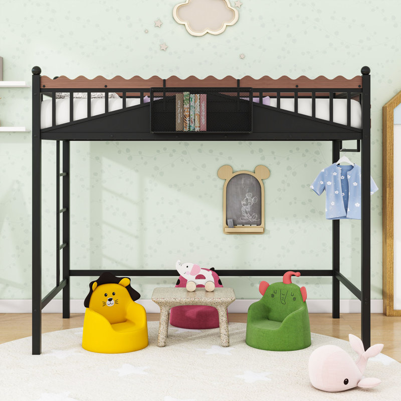 Space-Saving Metal Loft Bed with Built-In Storage Shelves, Extra Long Twin