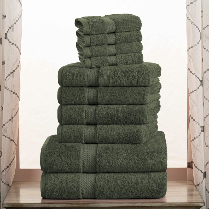 Scotia Egyptian Cotton Bath Towel Set, Forest Green, 10Pc Towel Set (2Bath, 4Hand, 4Face)