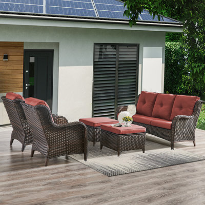 Lorent Wicker 5 - Person Patio Conversation Set with Cushions