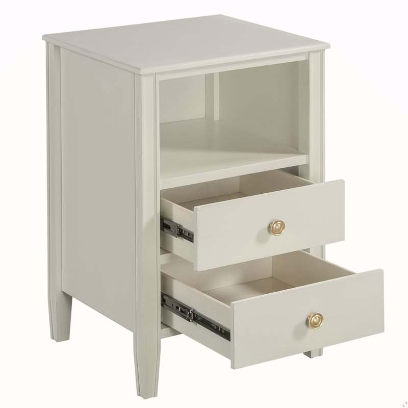 Table de chevet 2 tiroirs avec rangement - blanc antique, Blanc antique