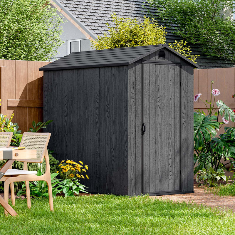 4 ft. W x 6 ft. D Plastic Storage Shed with Floor, Resin Shed with Window and Lockable Door, Dark Gray