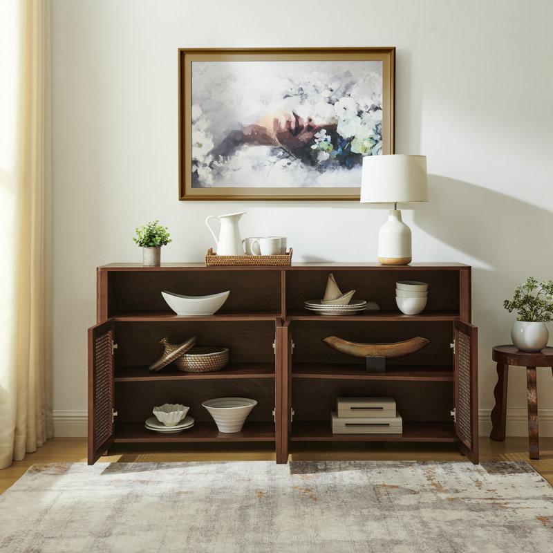 Buffet 63 po Mid-Century Modern Rattan Buffet Buffet, Noyer