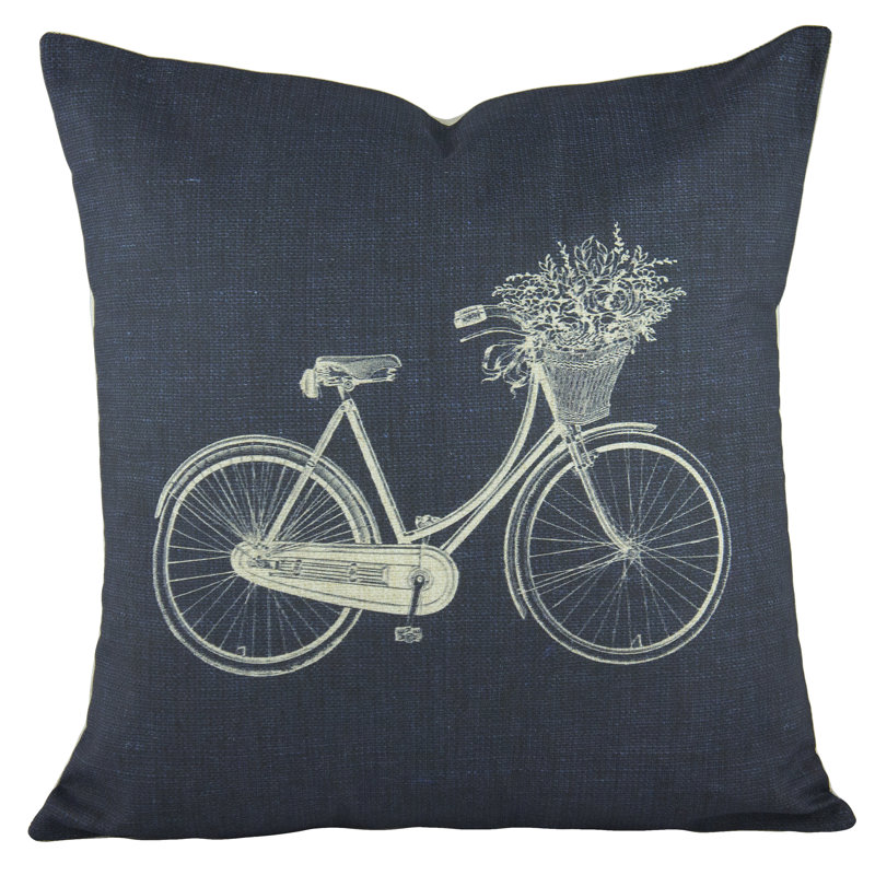 Bike Cotton Throw Pillow, Blue