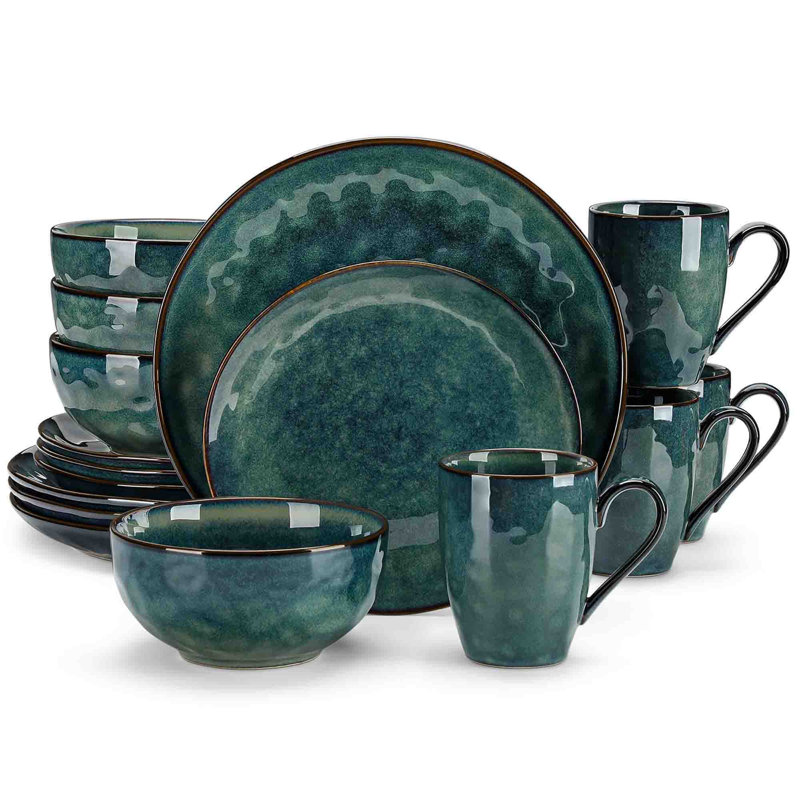16 Piece Dinnerware Set - Service for 4, Green