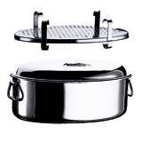 Oval Roasting Pan with Lid and Grill 15.75" - 1 Piece - Stainless Steel