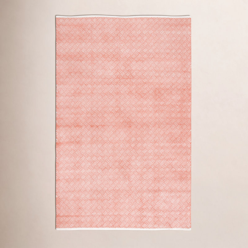 Tapis orange en coton tissé à la main à motif géométrique Evansdale, Rectangle 6 pi x 9 pi