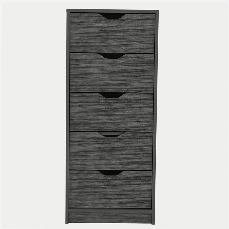 Commode haute 5 tiroirs Basilea, système coulissant, Brun