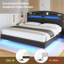 Floating Bed Frame With Hidden Storage Headboard, Floating Led Bed Frame With Charging Station, Upholstered Leather Platform Bed With Storage-1402784286