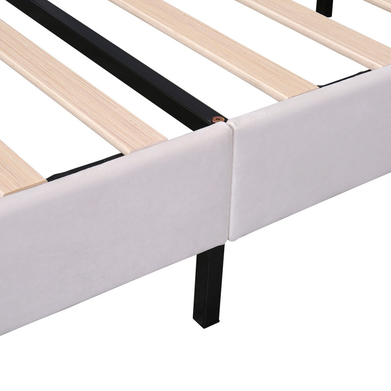 Lit plateforme tapissier en velours, Beige, Grand lit