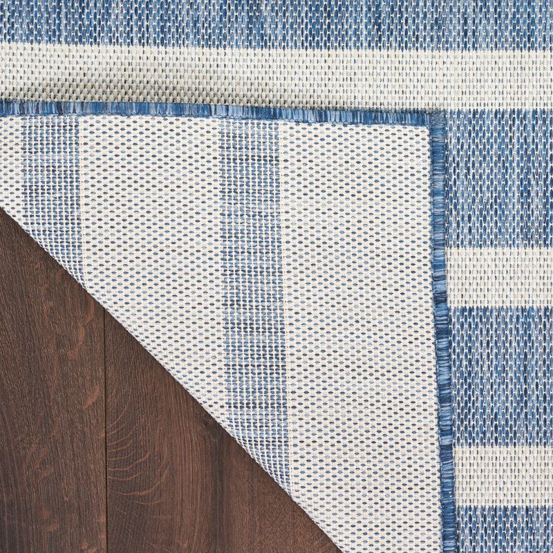 Rectangle Shaila Indoor/Outdoor Area Rug, Rectangle 9' x 12', Navy Blue/Ivory
