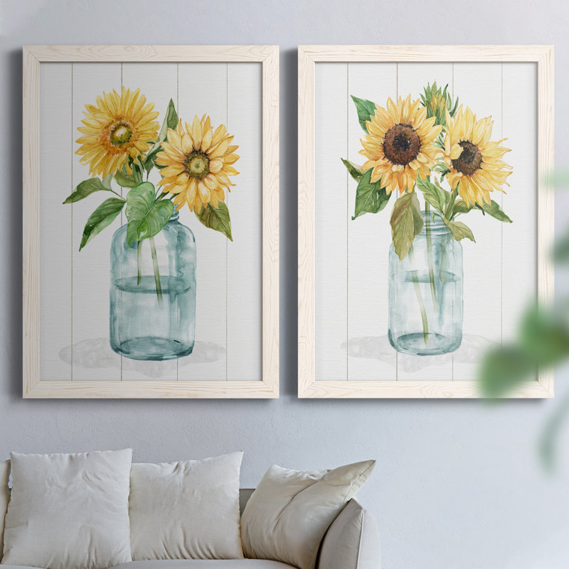 Sunny Day I - Ensemble de 2 peintures sur toiles encadrées, Blanc, H 20 po x l 34 po x P 1,5 po