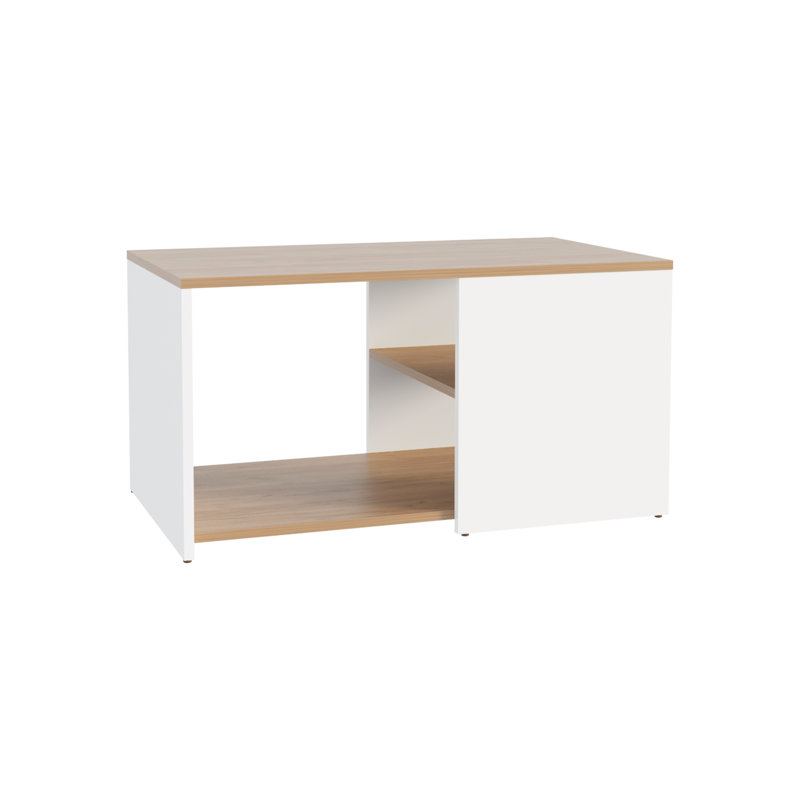 Table basse rectangulaire avec rangement - 32,06 po x 17,7 po, chêne naturel blanc, style contemporain