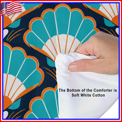 Blue Orange Shell Pattern Comforter