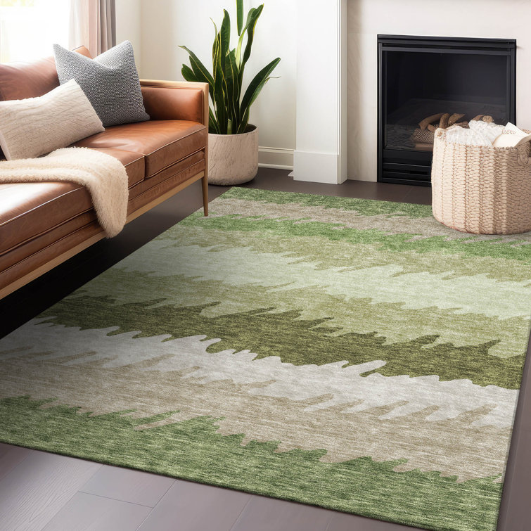 Orren Ellis Premium Machine Washable Tweedy Green Rug | Wayfair