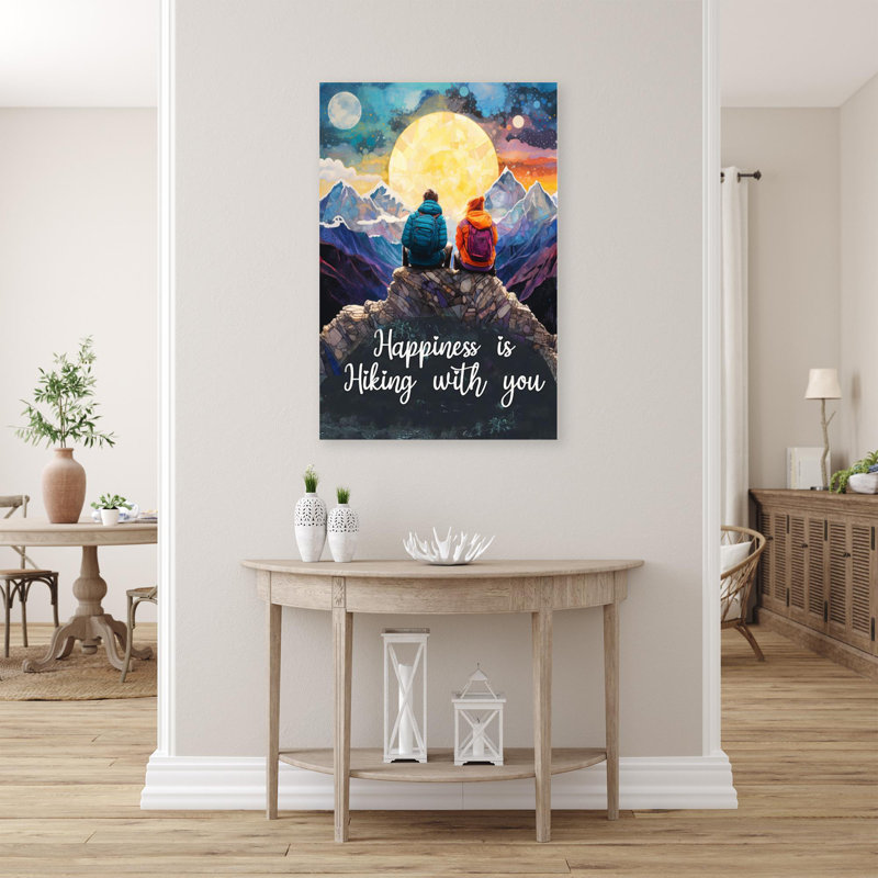 «Happiness Is randonnée with you», reproduction d'art graphique sur toile tendue 1 pièce, H 36 po x l 24 po x P 1,25 po