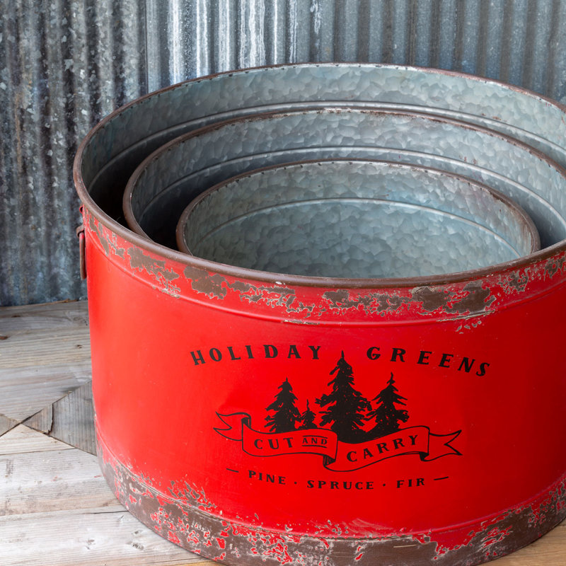 3-Piece Antique Red Metal Tree Pots