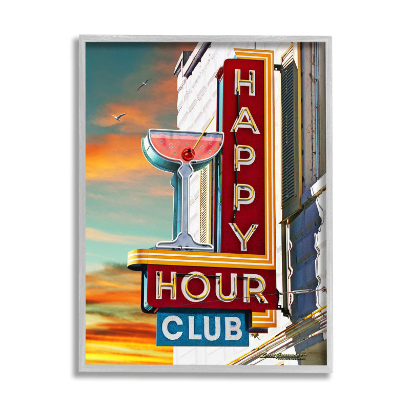 Az-043, impression encadrée «Happy Hour Club» par Larry Grossman, H 14 po x l 11 po x P 1,5 po, Estampe numérique Farmhouse