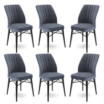 Ensemble de chaises modernes 6 pièces, fumée et noir, 17,7 po x 36,6 po x 16,5 po | Structure 100% métal avec pieds en bois, tissu BabyFace, dossier en mousse à 18 bandes et siège en mousse à 22 bandes | Élégant et confortable pour la salle à manger et les espaces de vie